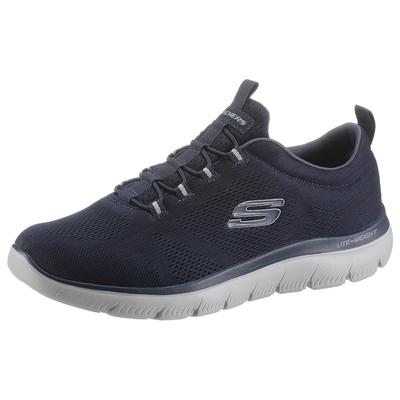 Slip-On Sneaker SKECHERS "SUMMITS", Herren, Gr. 42, Textil, blau (navy), Schuhe, Freizeitschuh, Slipper, Komfortschuh mit elastischer Bungee-Schnürung