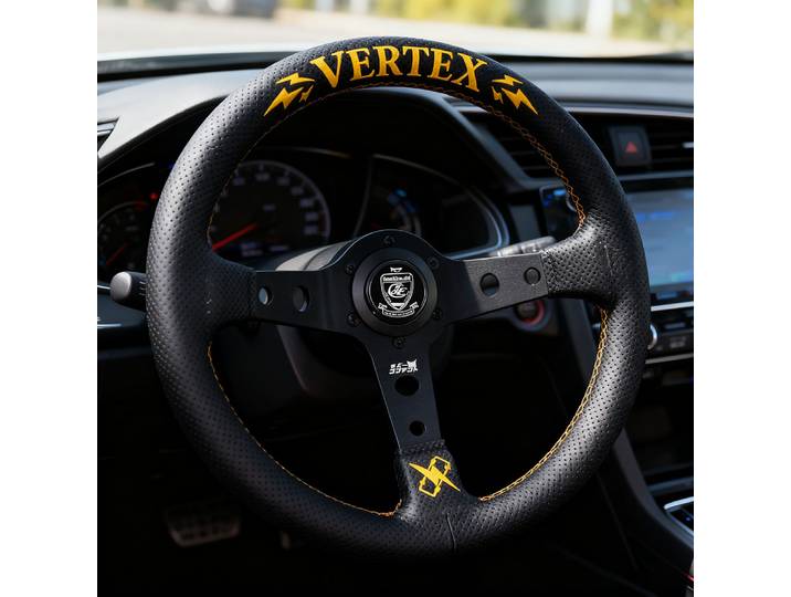 Volant de course modifié VERTEX à dégagement rapide, volant de jeu de simulation en cuir brodé de 320 mm