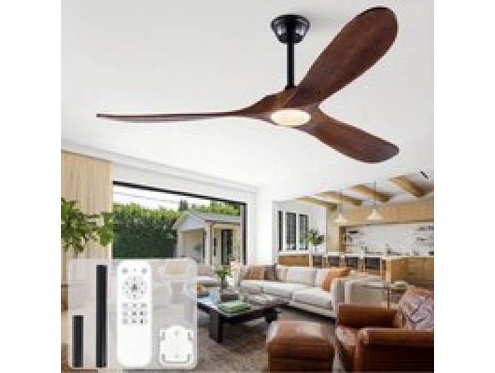 Modenuit Ventilateur de plafond 152 cm 3 pales en bois LED réglable télécommande noyer et noir