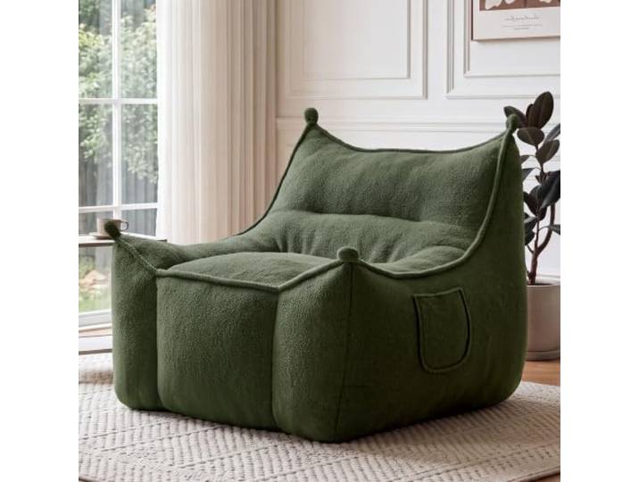 Dyonery Erwachsene Woll-Sitzsackstuhl, mit dickem Rückenlehne, Sitzsacksofa aus Lammfellstoff, grün Memory-Schaum-Sitzsack, geeignet für Wohnzimmer, Schlafzimmer oder Spielzimmer.