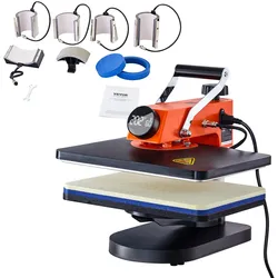 VEVOR Hitzepresse - 8-in-1-Hitzepresse-Sublimationsmaschine für selbstgemachte T-Shirts/Hüte/Becher/Wärmeübertragungsprojekte, 12 x 15 Multifunktions-Hitzepresse zum Wegschwenken mit 360°-Drehung