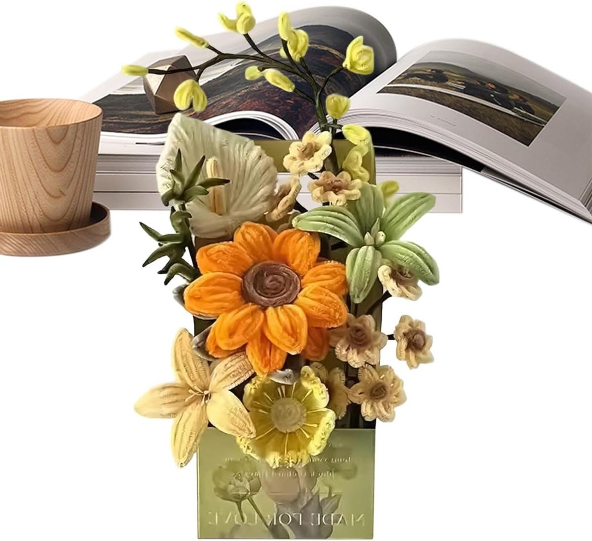 Bloemen Knutselset Zonnebloem Chenille Boeket voor Interieur Decoratie - 20 cm