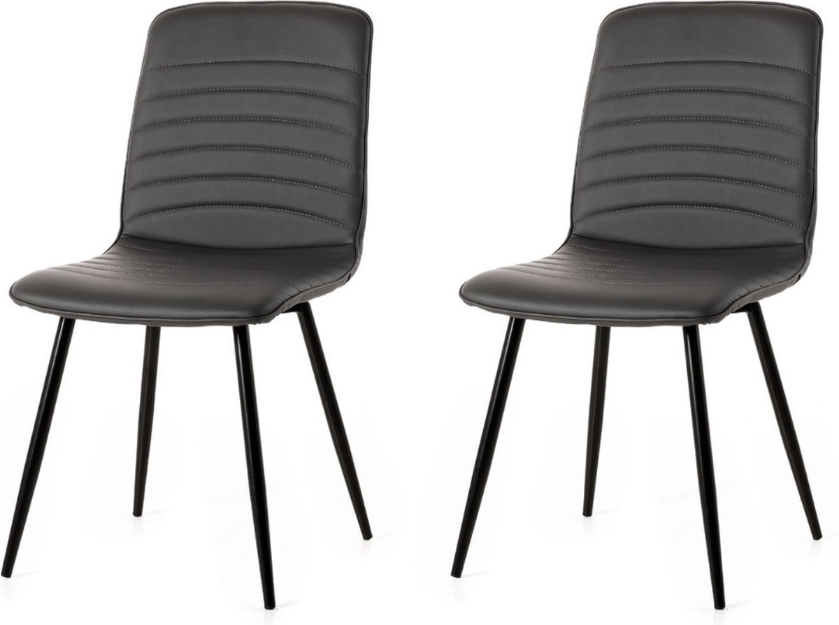 WAYS. Set van 2 kunstleren eetkamerstoelen met houten poten - Grijs