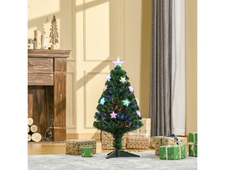 HOMCOM Sapin Noël LED 90cm Fibre Optique Multicolore Vert