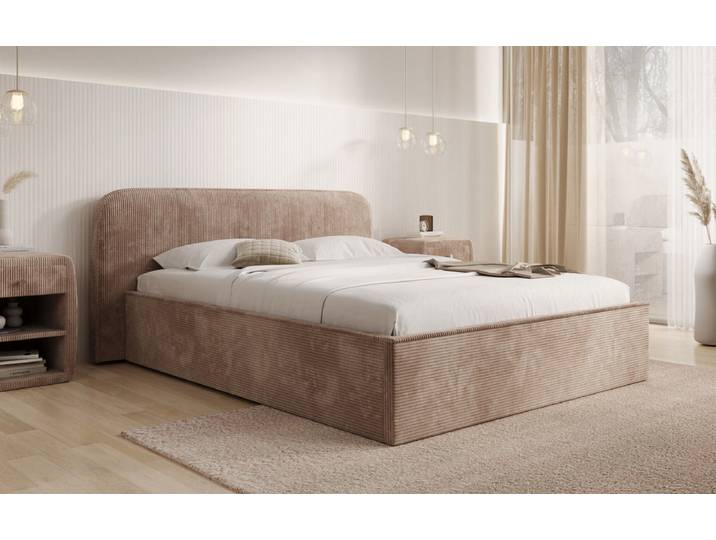 Designer Polsterbett Nola in Cord mit Stauraum - 140x200 - Petrol - Luxusbetten24