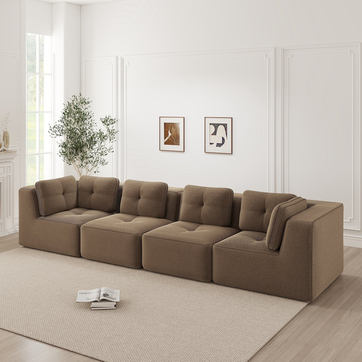 FloraGrace Hoekbank 4-Zits - Modulair Ontwerp - Corduroy - Bruin