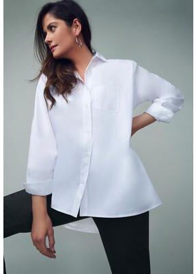 Plus Size Women's Stretch Cotton Oversized Poplin Shirt by Jessica London in White (Size 12 W)