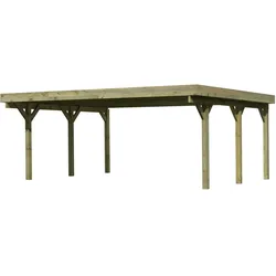 Karibu Carport Doppelcarport Classic Doppel 1 PVC Dach ohne Rundbögen (Holzcarport) inkl. gratis H-Pfostenanker