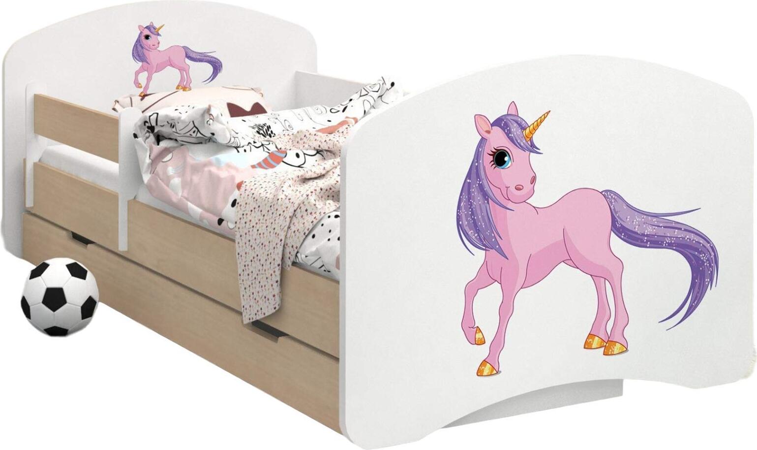 BDW Kinderbett, Doppelseitiges mit Schublade, Einhorn, 190/90