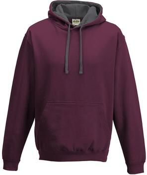 Just Hoods By AWDis JHA003 Varsity Contrast Hoodie in Burgundy/Charcoal size 2XL   Ringspun Cotton