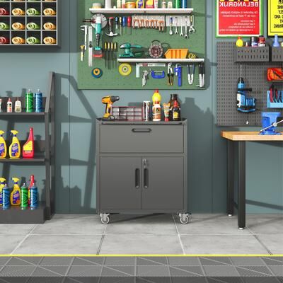 Telepassa "29.53""W Metal Garage Storage Cabinet with Wheels"
