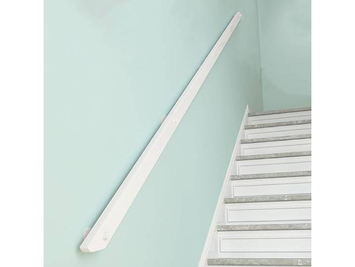 Holz Handläufe für Treppen, Rutschfeste Indoor-Treppen Weiß Handlauf, Wandmontage Handlauf Mit stabilem Metallbügel, Barrierefreie Treppe Haltegriff für ältere Menschen(White,300cm)