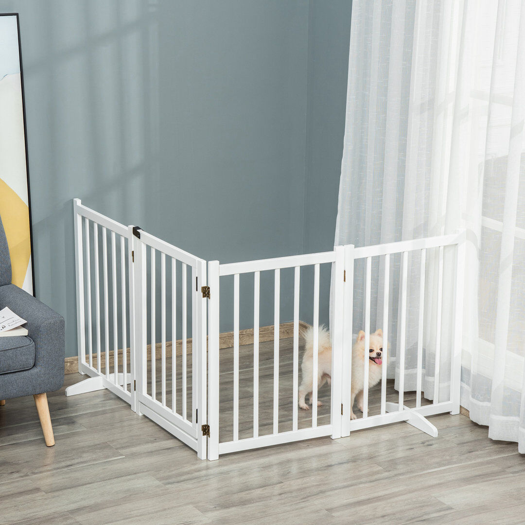 PawHut Freestanding Pet Gate with 2 Support Feet for Doorways Stairs White 80cm H X 237.5cm W X 36cm D