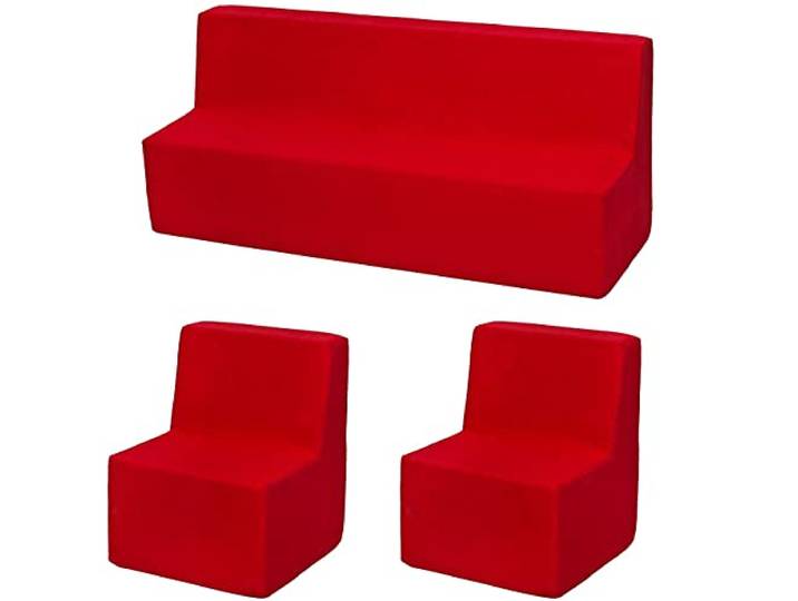 Velinda Kindersitzgruppe: 2xKinderstuhl+Sitzbank Kinderzimmermöbel Spiel-Set Ruheecke (Farbe: rot)