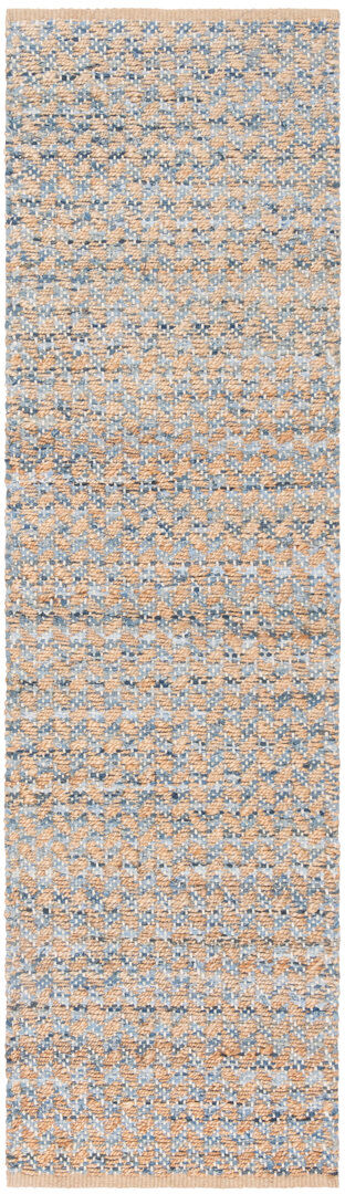Blue Elephant Reinheimer Handwoven Flatweave Jute/Sisal Blue/Natural Area Rug Tan;Blue Runner 69 x 183 cm