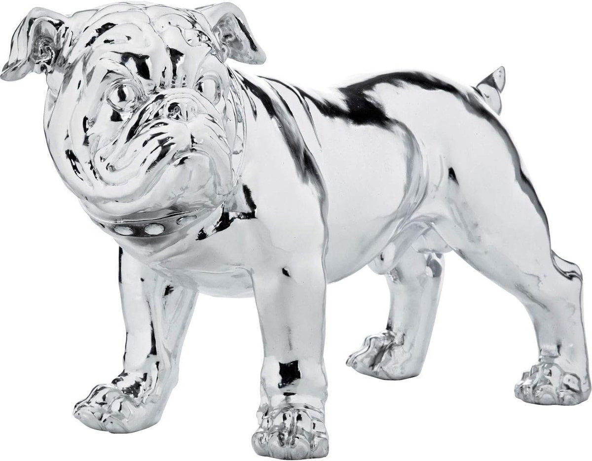 Zilverkleurige Decoratie Figuur Bulldog Hoogte: 42 cm