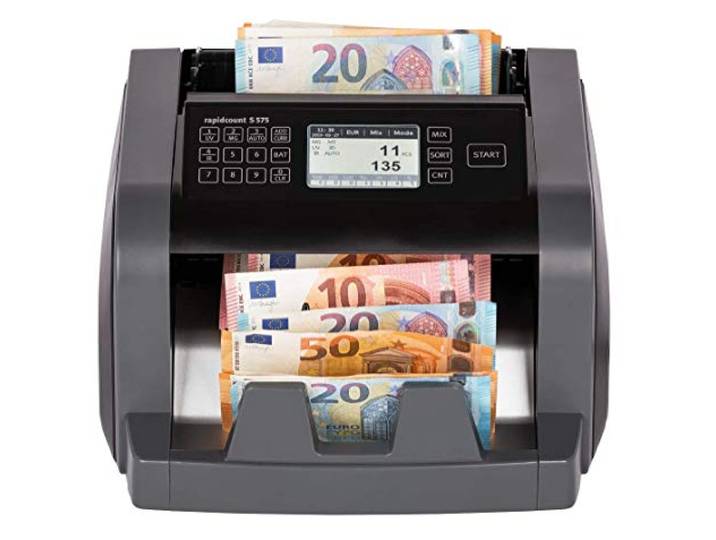 Compteuse de billets ratiotec rapidcount S 575 avec vérification de l'authenticité – estimation de valeur pour les billets mélangés UV/IR/MG/MT/SD/Couleur pour le bureau et la caisse