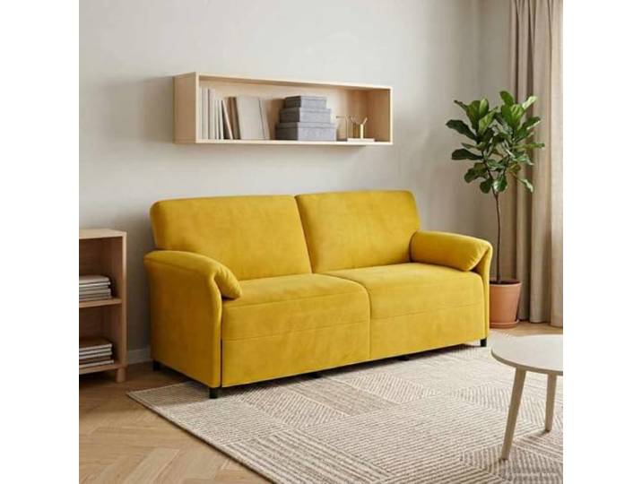 YUTAASU 3-Sitzer Sofa Gelb 198 x 83 x 95 cm Samt Metallrahmen, Schaumpolster, Geschwungene Armlehnen, Pflegeleicht, Modernes Design