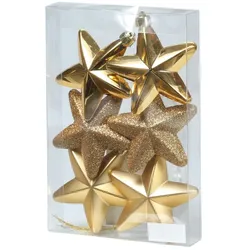 MARELIDA Christbaumschmuck Weihnachtsbaumschmuck Sterne bruchfest gold 6St.