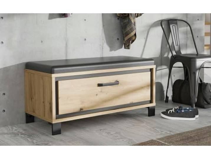 möbelando Sitzbank >Travis< in Artisan Eiche/schwarz Eiche - 89,4x44,7x41,5 (BxHxT)