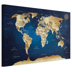 Leinwandbild World Map Blau/Beige