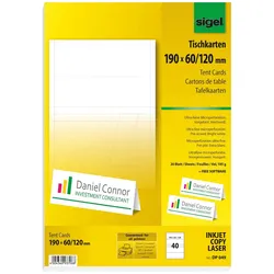 SIGEL DP049 - Tischkarten, 190 x 60 mm, 40 Stück, weiß