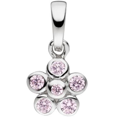 Kettenanhänger JOBO "Anhänger Kinderanhänger Blume 7 mm", rosa (rosa, rosa), Schmuckanhänger, Mädchen, Silber 925 (Sterlingsilber), Kettenanhänger, 925 Silber rhodiniert mit 6 rosa Zirkonia