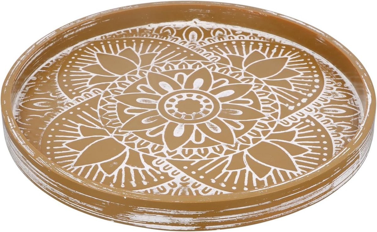 Rond houten dienblad rustiek decoratief - Diameter: 30 cm