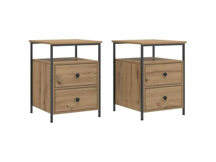 PUGYNBK Nachttische, 2 Stück, Holz, Technik, Eiche, Artisan, 44 x 45 x 60 2 Schubladen und Fach, Metallbeine, einfache Reinigung, moderner Stil