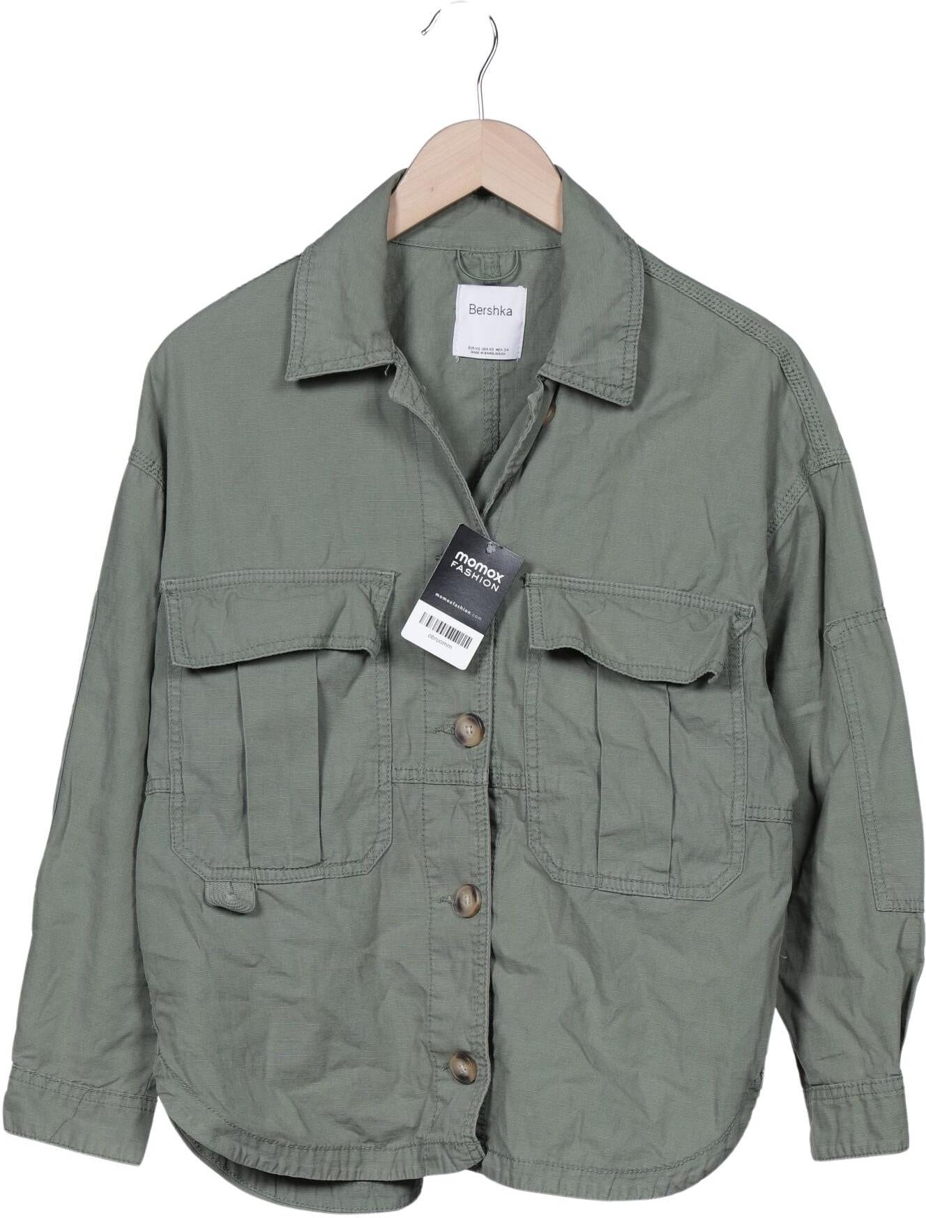 bershka Damen Jacke, Grün, Gr. XS, Baumwolle - Second Hand