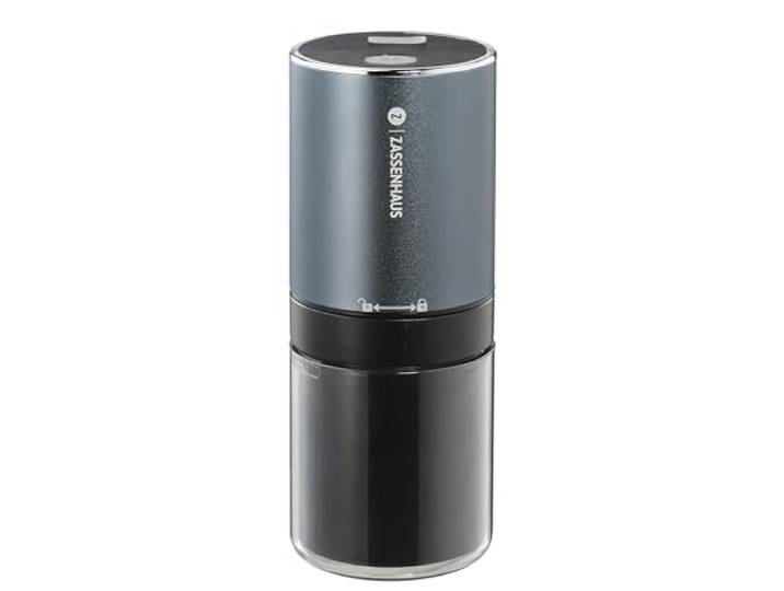 Zassenhaus Kaffeemühle Mini Master USB, elektrische Espressomühle, Akku CNC-gefrästes Edelstahlmahlwerk, doppelt kugellagergeführt, stufenlos einstellbar, kompakt, platzsparend