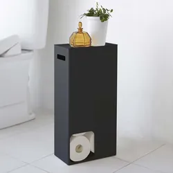 Yamazaki Toilettenpapier Aufbewahrung für Klopapier WC-Rollen Ersatzrollen Toilettenrollen schwarz 23x48x12cm