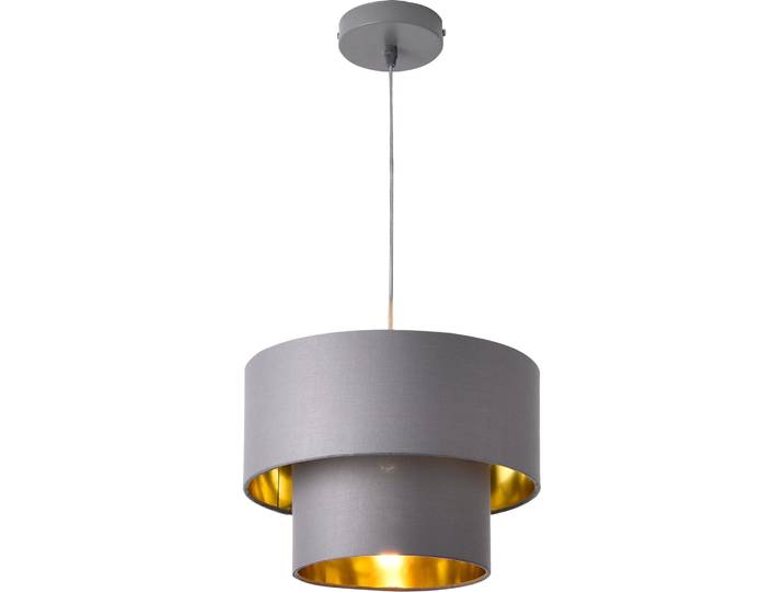 Suspension E27 Plafonnier Suspension 30 cm Métal Tissu Gris Or [lux.pro]