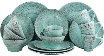 Elama Ocean Waves Turquoise 16-piece Dinnerware Set