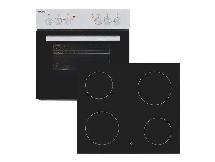 exquisit Backofen-Set EHE146-120 Set inox, Ober&Unterhitze mit 4-Zonen-Glaskeramikkochfeld – einfach & sicher!