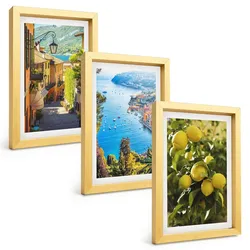 BILDER SET 3er Set - 20x30 cm Goldrahmen - Straßen am Meer, ein Meer aus Zitronen