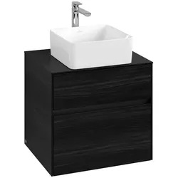 Villeroy & Boch Waschbeckenunterschrank Collaro C154B0, Eckig Black Oak, 600x548x500mm, mit Beleuchtung und integrierten Handgriffen