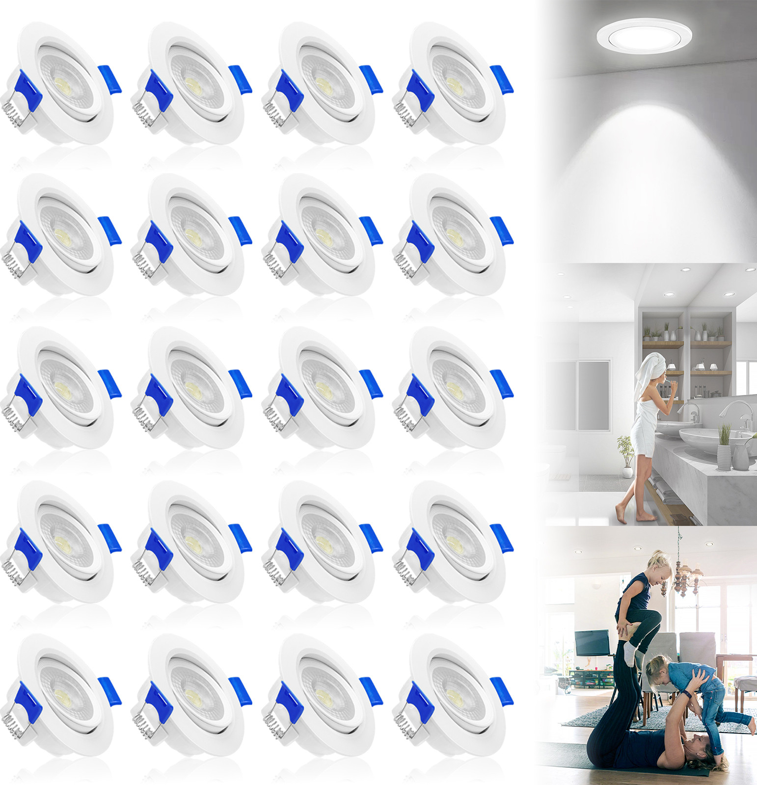 ACXIN Set van 20 LED inbouwspots van aluminium, koelwit