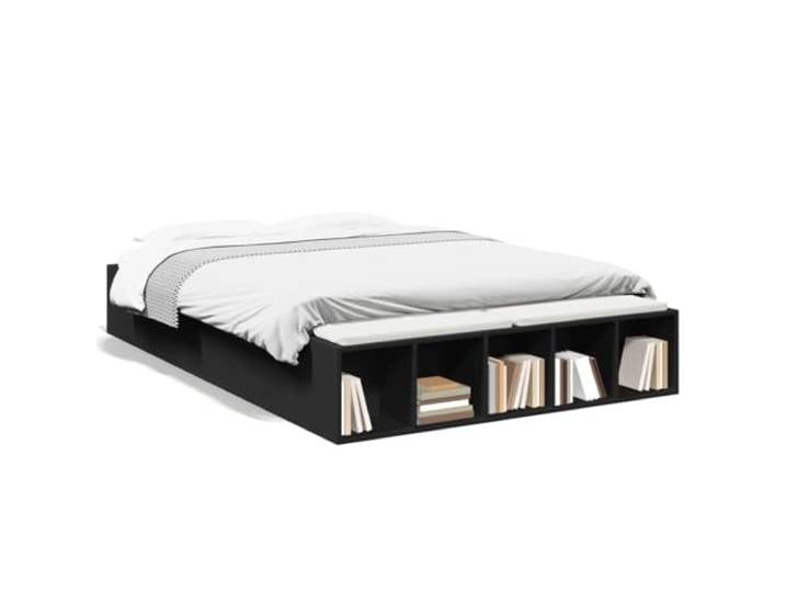 PUGYNBK Bettgestell aus Holz, Schwarz, 135 x 190 cm Basis mit Lamellen, Aufbewahrungsfächer, robust und feuchtigkeitsbeständig