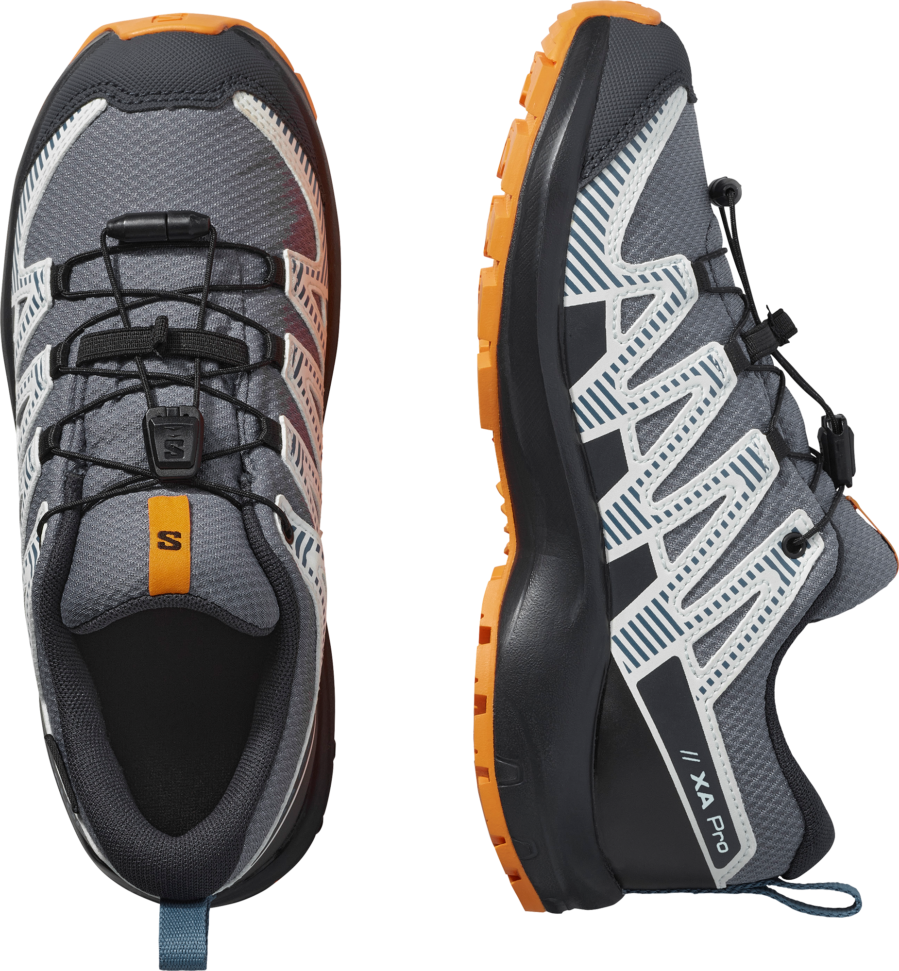 Outdoorschuh SALOMON "XA PRO V8 WP J", Kinder, Gr. 33, grisaille, dunkelblau, turmeric, Synthetik, Textil, Schuhe Outdoorschuh, wasserdicht grisaille, dunkelblau, turmeric 33