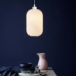Elegante Glaspendelleuchte  Milford 20cm mit geriffelter opalfarbener Oberflächenstruktur