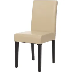 Esszimmerstuhl Littau, Küchenstuhl Stuhl, Kunstleder ~ creme, dunkle Beine
