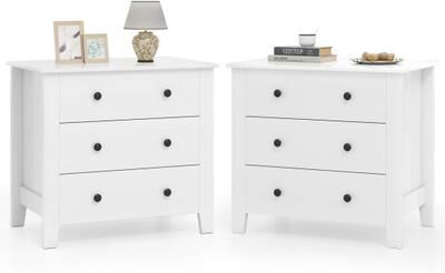 Costway 2-Pack 3 Drawer Dresser Chest of Drawers Bedside Table-White