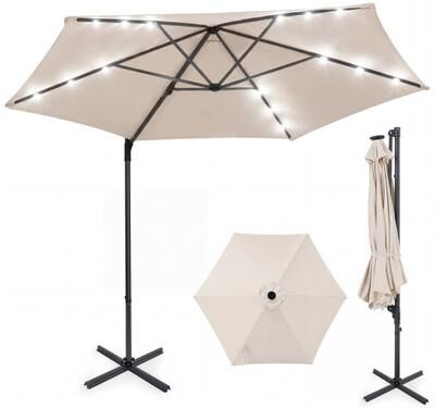 Costway 10 Feet Patio Cantilever Umbrella with Solar LED Lights-Beige