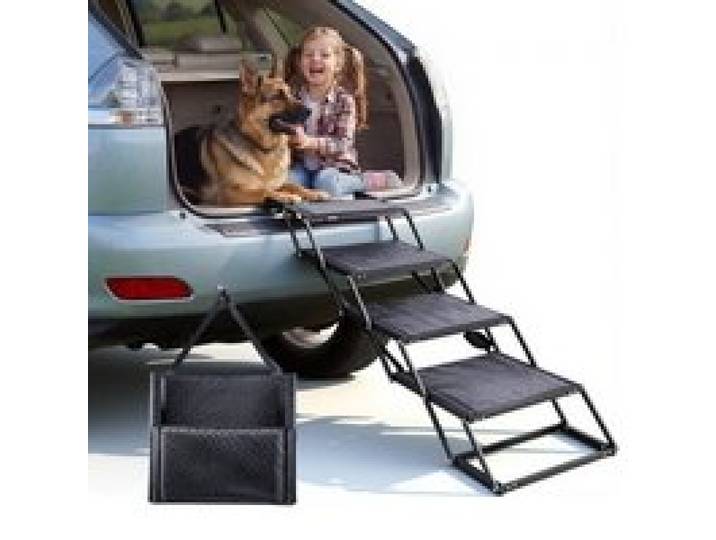 VEVOR Hundetreppe Auto Klappbar 4-Stufig, Extra Breite Hunderampe für Große Hunde mit Rutschfester Oberfläche, Tragbare Einstiegshilfe für Auto, SUV, LKW, Hochbett, Sofa, Tragkraft bis 113 kg