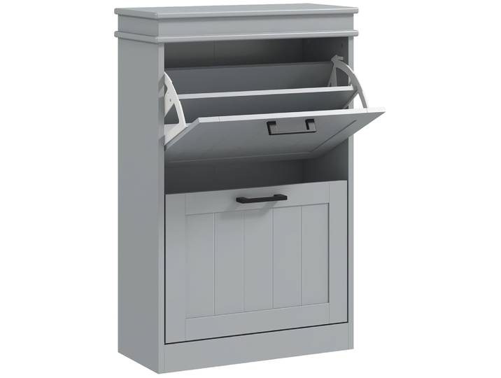 Meuble à chaussures 2 portes abattants étagères réglables gris