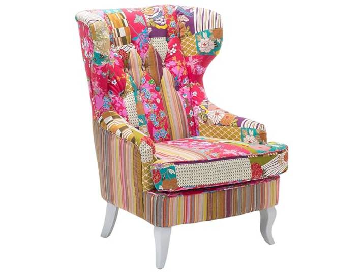 Beliani Sessel Patchwork bunt rosa Ohrensessel mit weißen Holzbeinen Retro-Stil Molde