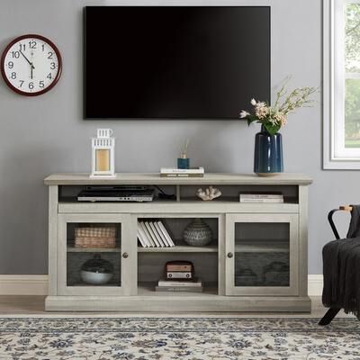 Modern Farmhouse TV Stand for up to 65 Inch TVs with Glass Doors