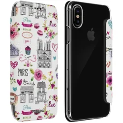 Akashi Flip-Schutzhülle Brieftasche mit Kartenfach iPhone X – – Paris mon Amour (Apple iPhone X), Smartphone Hülle, Mehrfarbig