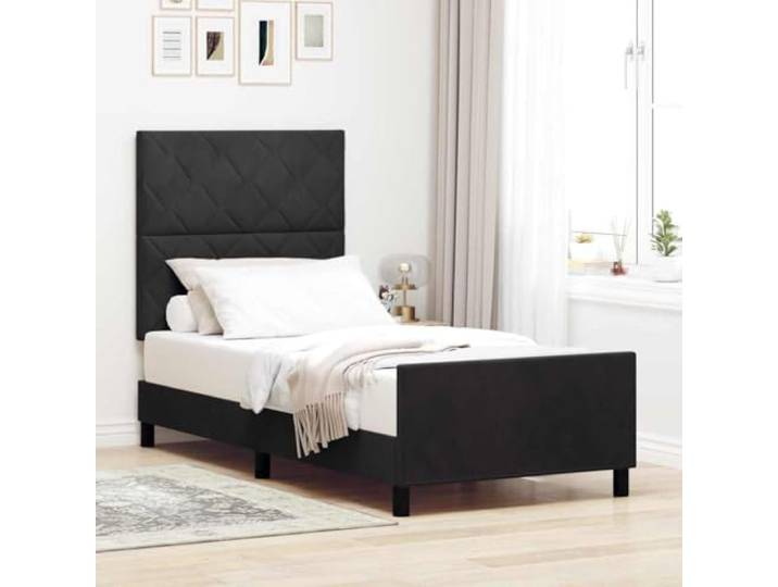 WDGJJFECNMUEHI Samt Massivkiefer Schlafzimmer Modern 90 x 200 cm Schwarz Boxspringbett mit Kopfteil Schwarz 90x200 cm Samt Luxus Einzelbett mit verstellbarem Kopfteil Kiefer Massivholz Bettgestell